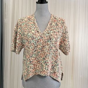 LOU & GREY Vneck  dolman sleeves Multicolor knit hi-lo sweater top OVERSIZED XS